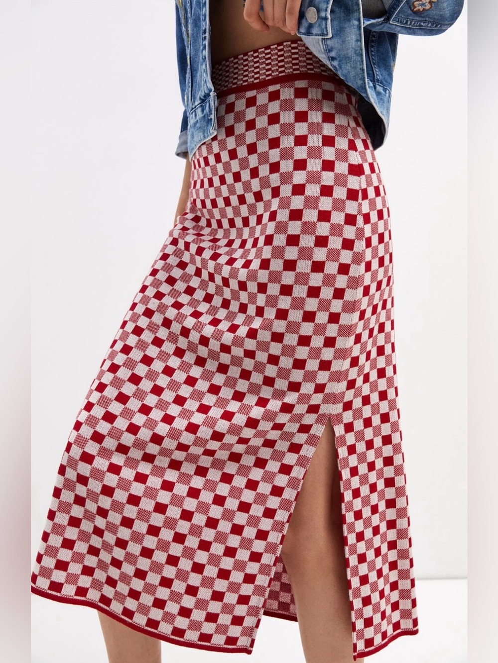 Like New Anthropologie CECILIA PRADO Red & White Checkered Knit Midi Skirt. S